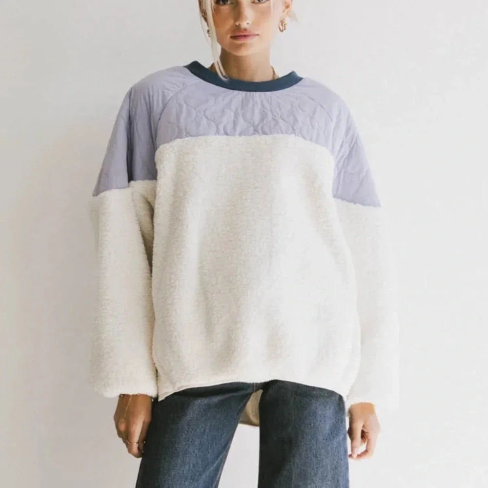 Bohme KYLAN CONTRAST PULLOVER Sherpa fleece cream purple oversized sweater - Picture 2 of 12